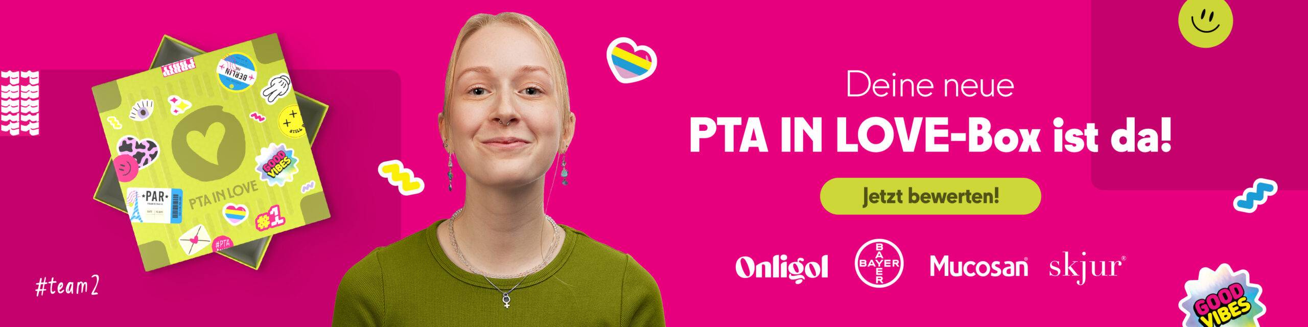 Anzeige für die 54. PTA IN LOVE-Box - der Link führt zu der Bewertungsseite für die PTA IN LOVE-Box und es ist die 54. PTA IN LOVE-Box abgebildet.