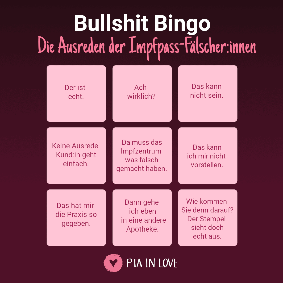 Bullshit-Bingo Ausreden Impfpassfälscher:innen