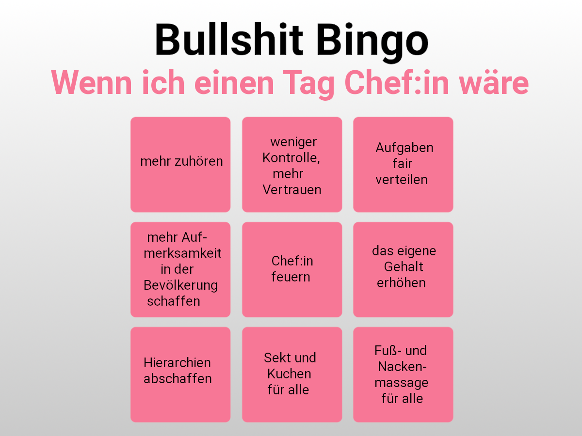 BullshitBingo Wenn ich einen Tag Chefin wäre PTA IN LOVE