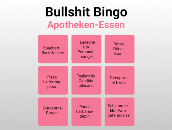 Bullshit-Bingo Apotheken-Essen