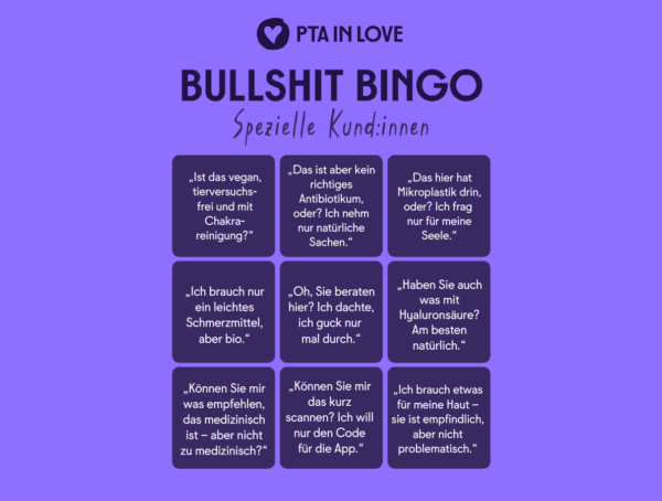 Bullshit-Bingo mit Sätzen von speziellen Kund:innen in der Apotheke