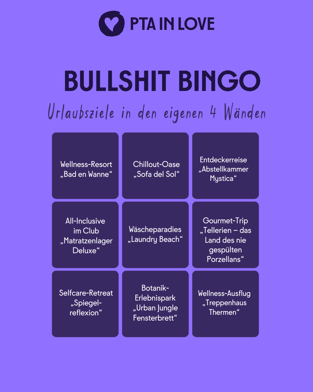 Bullshit-Bingo zu Urlaubszielen in den eigenen vier Wänden