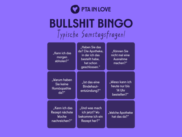 Bullshit-Bingo zu typischen Fragen am Samstag in der Apotheke