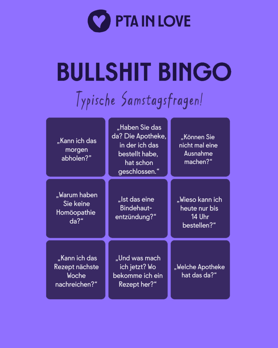 Bullshit-Bingo zu typischen Fragen am Samstag in der Apotheke