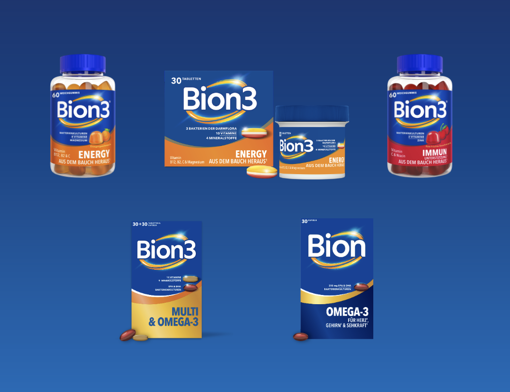 Bion3 Produkte. Bion3 Energy Gummies, Bion3 Energy Tabletten, Bion3 Immun Gummies, Bion3 Multi & Omega-3, Bion Omega-3.