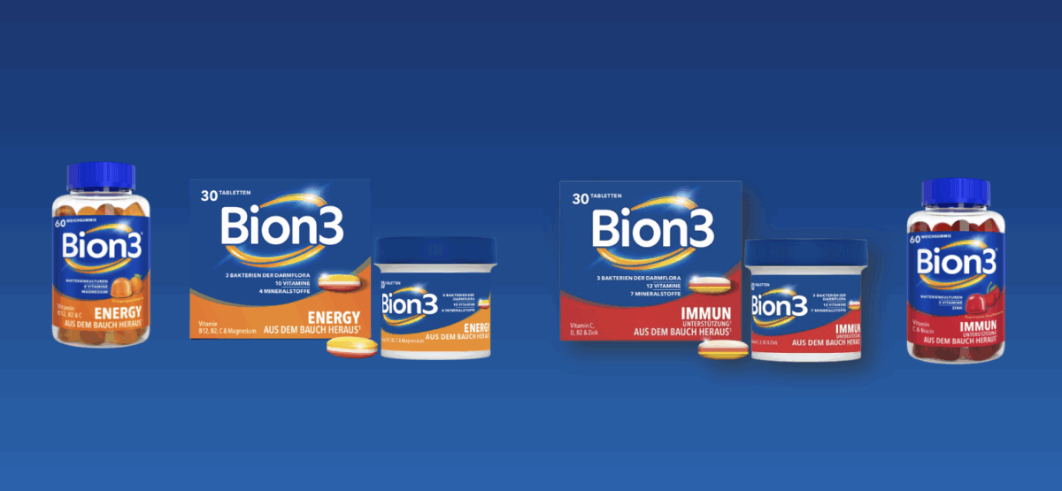 Bion3 Packshots. Packshots von Bion3 Immun und Bion3 Energy