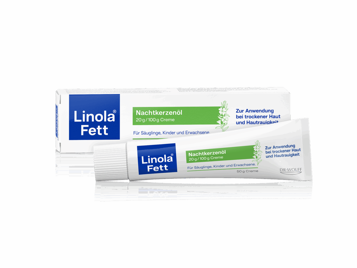 Cremetube und Papierpackung von Linola Fett Nachtkerzenöl