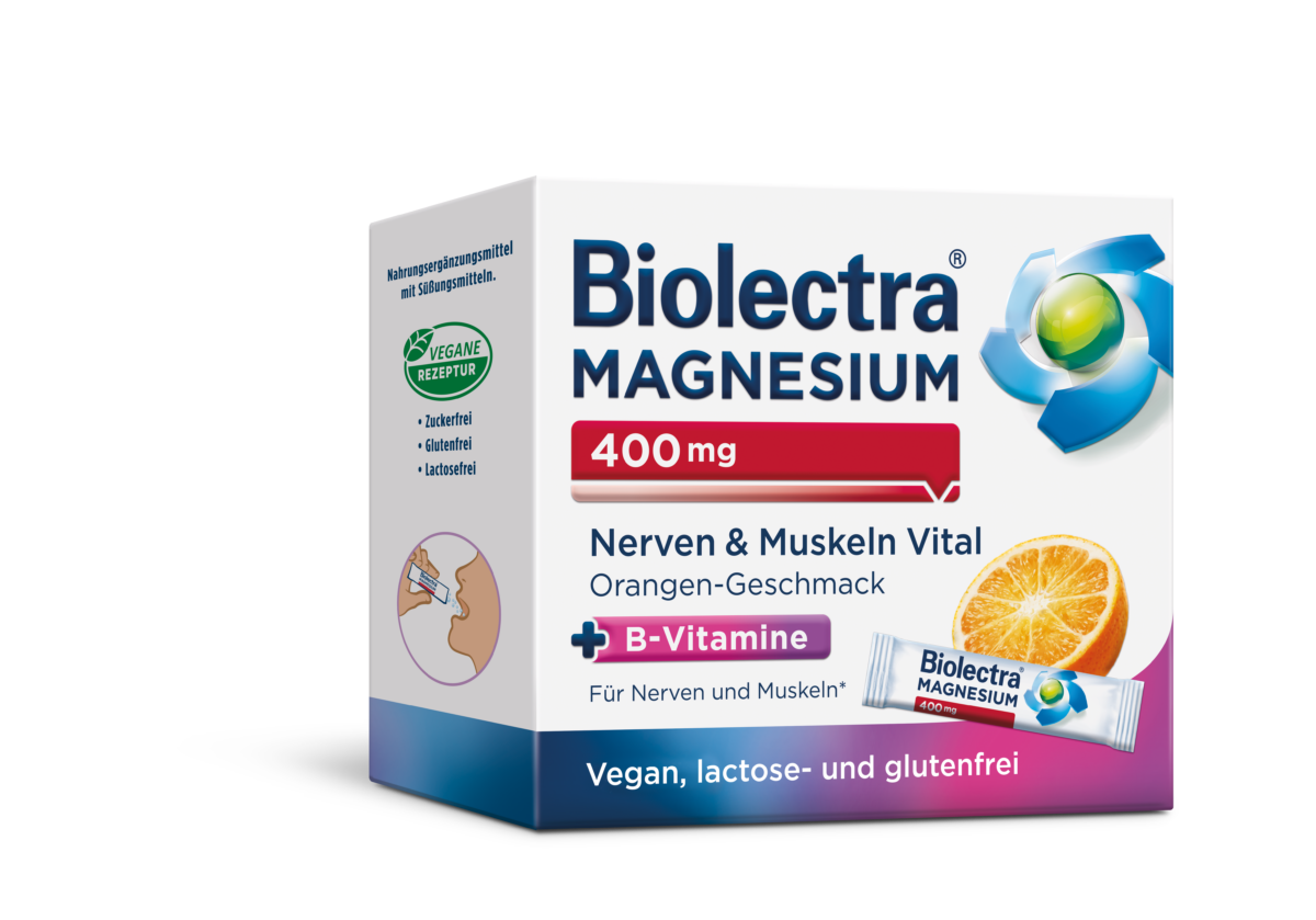 Abbildung zeigt das Produkt Biolectra® MAGNESIUM 400 mg Nerven & Muskeln Vital