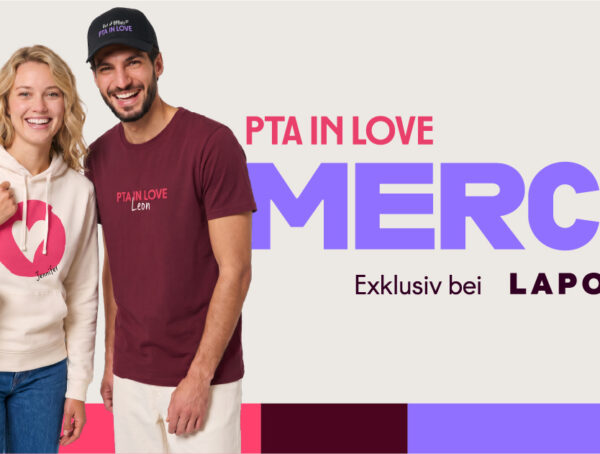 Symbolbild mit zwei Personen und dem Text PTA IN LOVE Merch exklusiv bei Lapondo.